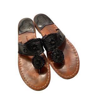 Jack Rogers Hampton Black Leather Flip Flops Size 8